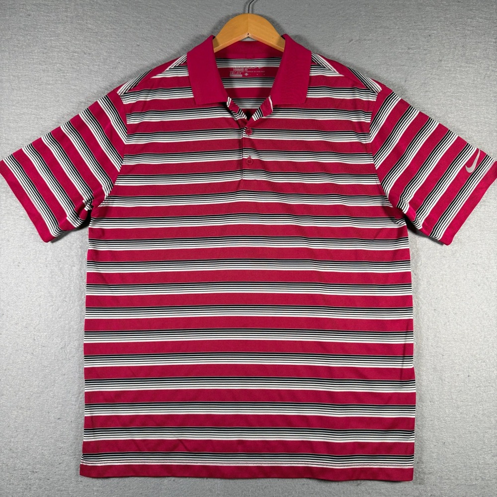 Nike Golf Mens Dri-Fit Striped Polo Shirt Pink Black White 845087-607 Large